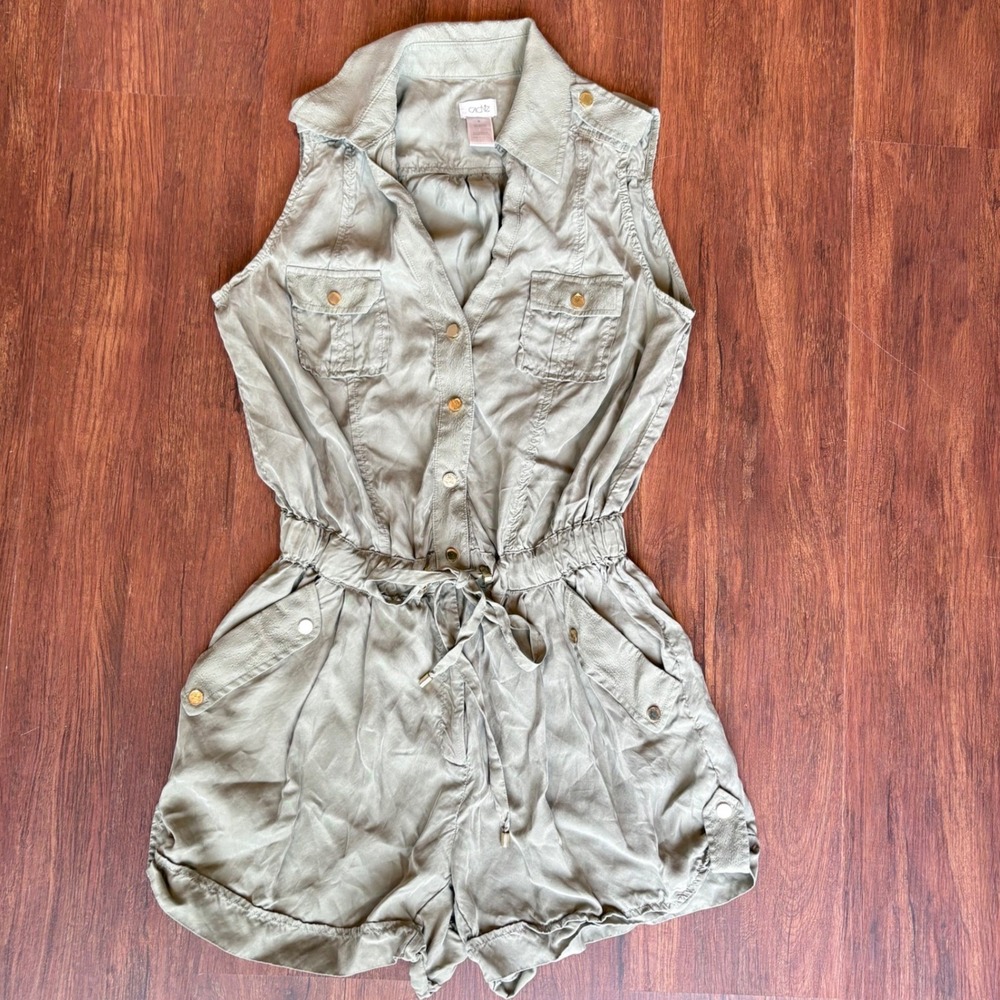 Cache Vintage Romper Y2K Sleeveless Utility Jumpsuit Olive Cargo Small Safari